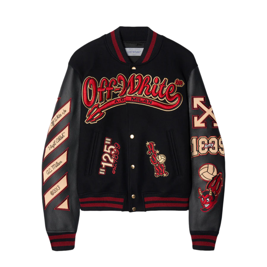 AC Milan Varsity Bomber Jacket – Red & Black Letterman for Men