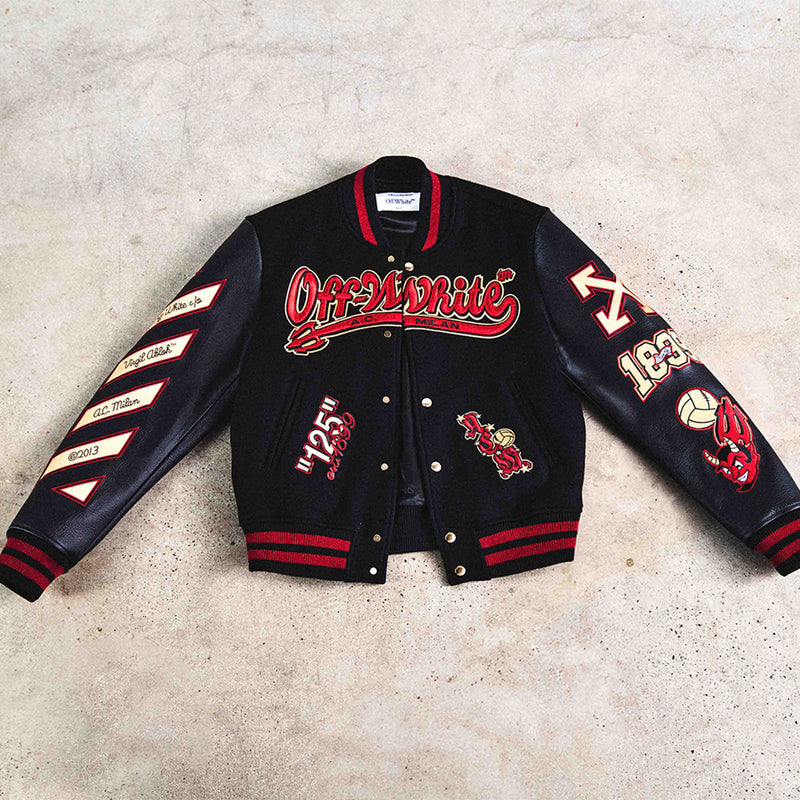 AC Milan Varsity Bomber Jacket – Red & Black Letterman for Men