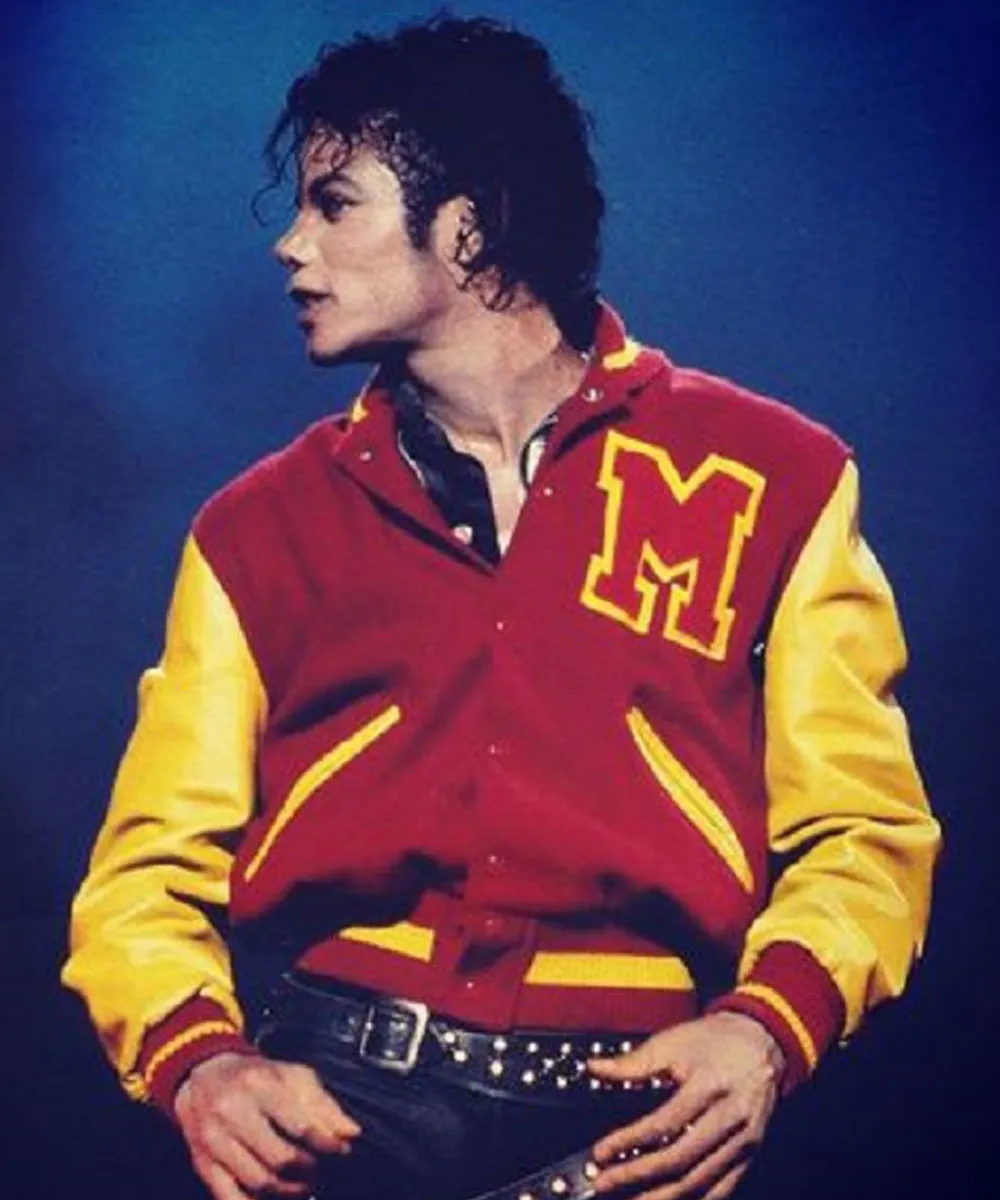 Michael Jackson Thriller Varsity Bomber Jacket – Red & Yellow Thriller Letterman Style