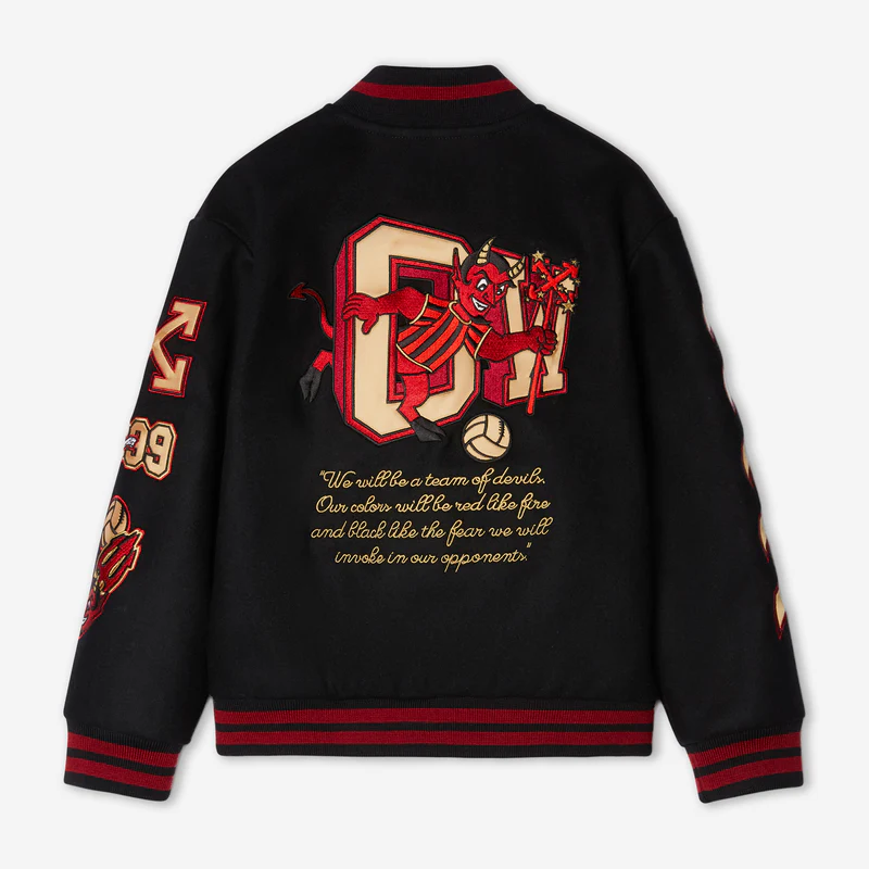 AC Milan Varsity Bomber Jacket – Red & Black Letterman for Men
