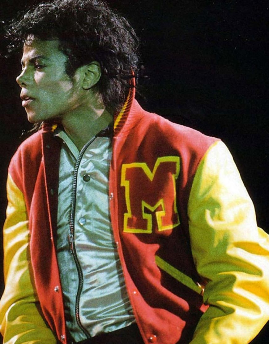 Michael Jackson Thriller Varsity Bomber Jacket – Red & Yellow Thriller Letterman Style
