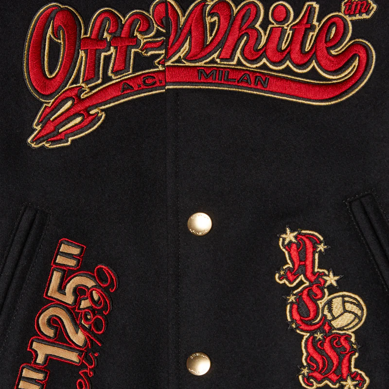 AC Milan Varsity Bomber Jacket – Red & Black Letterman for Men