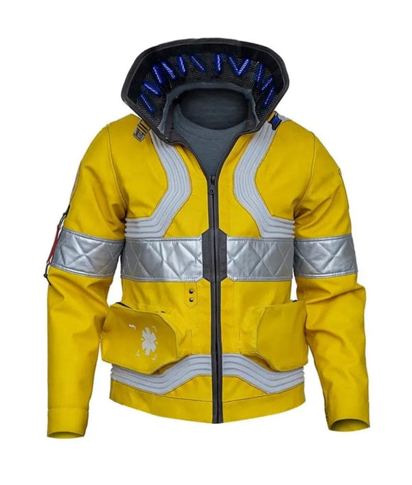 Cyberpunk Edgerunners Futuristic Cosplay Yellow Jacket with LED Illuminated Collar