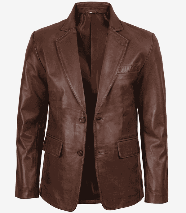 Men’s Waxed Brown Two Button Leather Blazer Coat