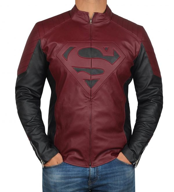 Superman vs Batman Cosplay Clark Costume Leather Jacket for Men in Red Color