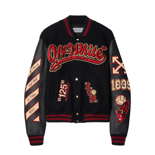 AC Milan Varsity Bomber Jacket – Red & Black Letterman for Men