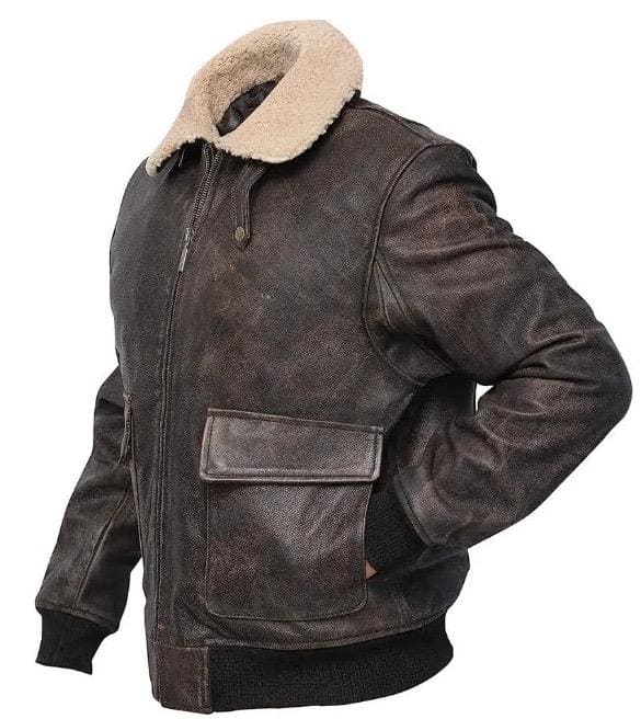 G1 Military Brown Classic Aviator Cowhide Distressed Bomber Jacket for Men