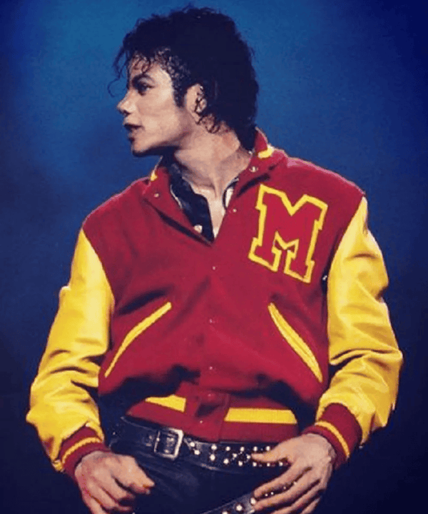 Michael Jackson Thriller Varsity Bomber Jacket – Red & Yellow Thriller Letterman Style