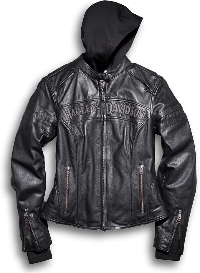 Women's Harley Davidson Miss Enthusiast Cruiser Motorcycle Jacket with Removable Hood