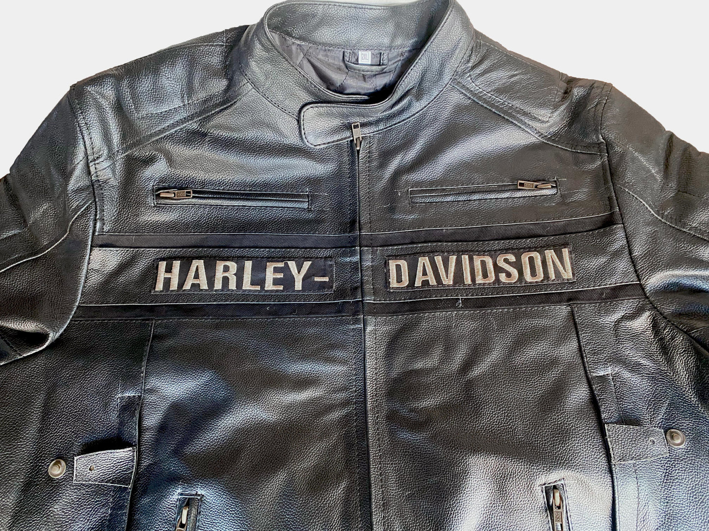 Harley Davidson Motorcycle Passing Link Cowhide Full Grain Leather Jacket for Men