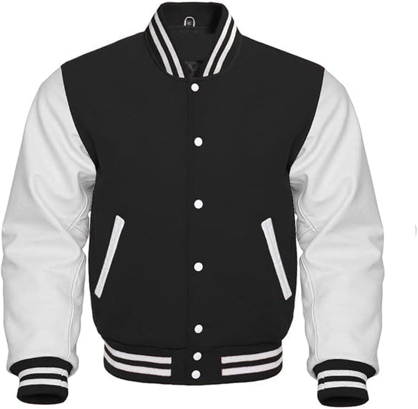 Dakota Black & White Wool Varsity Jacket | Classic College Style Jacket for Men