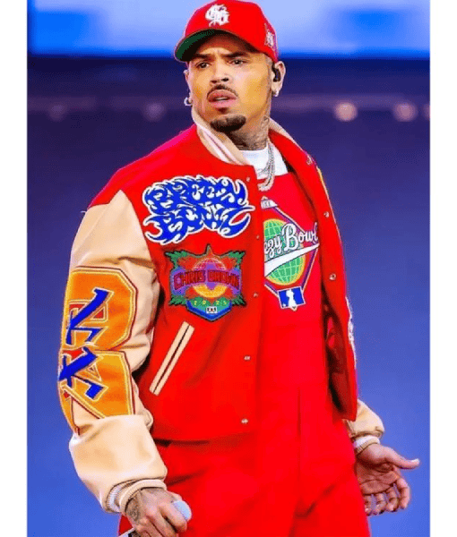 Chris brown red varsity jacket