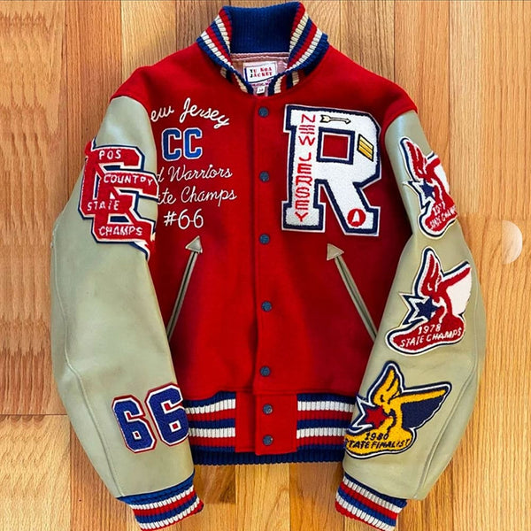 red varsity jacket men