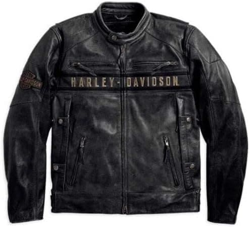 Harley Davidson Distressed Black Cowhide Motorcycle Leather Jacket for Men