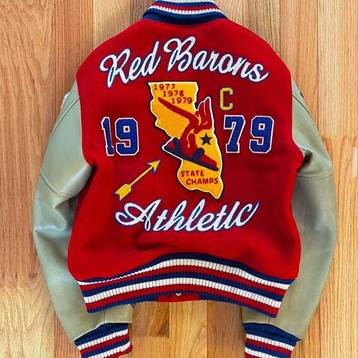 red varsity jacket men