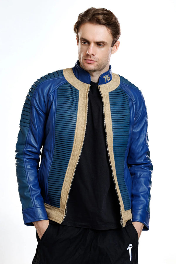Fallout 76 Vault Dweller Blue Cosplay Leather Jacket for Men
