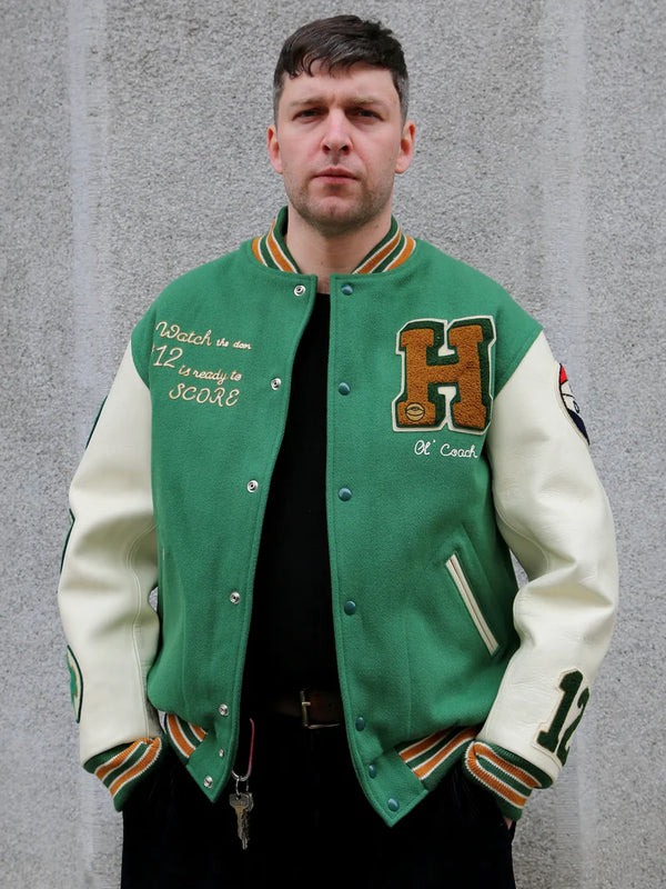 Hunter Green Whole-Wool Varsity Bomber Jacket for Men | Classic Baseball Style Varsity Jacket Men