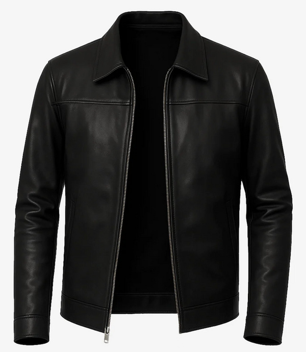 Blake Black Lambskin Men’s Leather Harrington Jacket