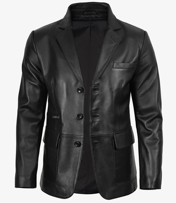 Premium Men’s Black Real Lambskin Leather Blazer