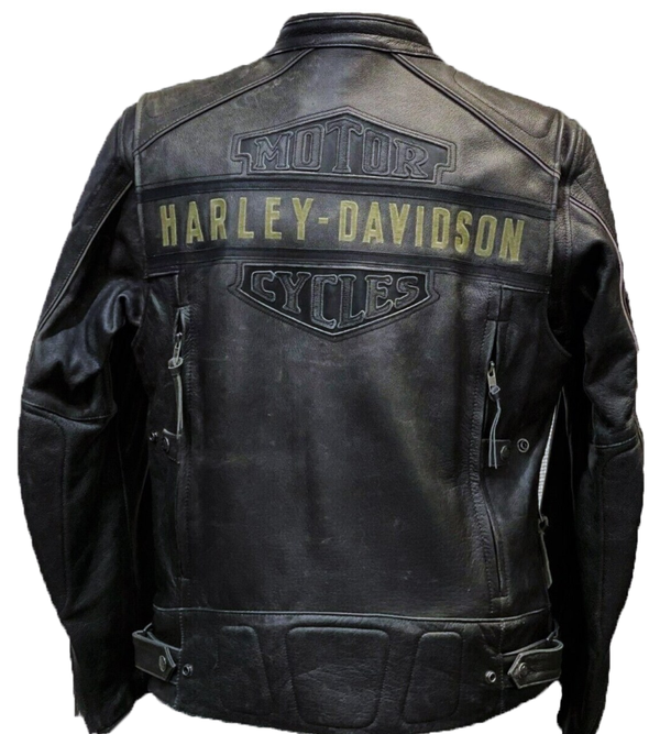 Harley Davidson Motorcycle Passing Link Cowhide Full Grain Leather Jacket for Men