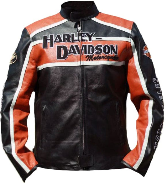 Men’s Harley-Davidson Cruiser Orange & Black Cowhide Motorcycle Leather Jacket