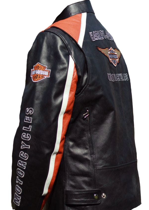 Men’s Harley-Davidson Cruiser Orange & Black Cowhide Motorcycle Leather Jacket