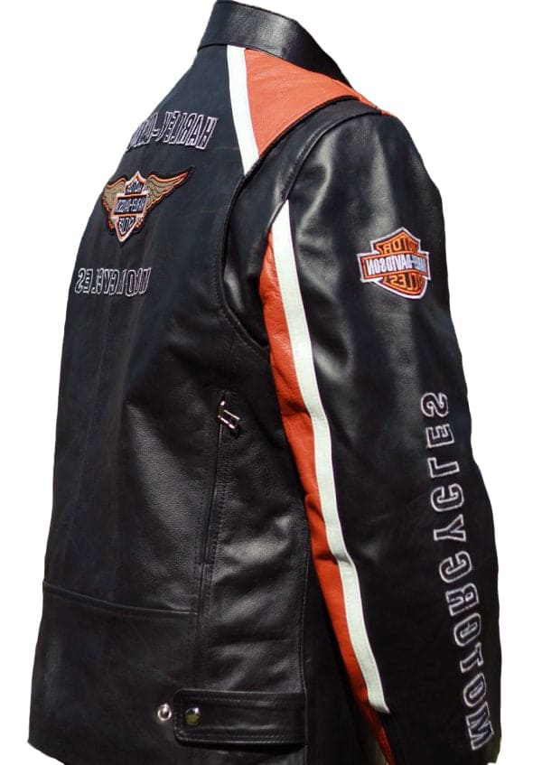 Men’s Harley-Davidson Cruiser Orange & Black Cowhide Motorcycle Leather Jacket