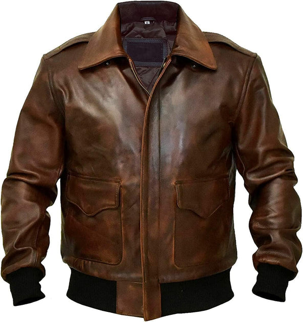 A2 Tan Brown Cowhide Military Pilot Bomber Jacket for Men