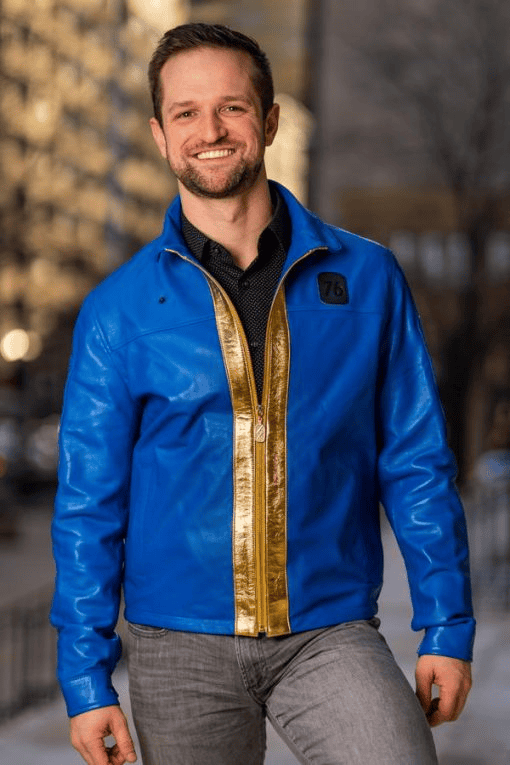 Fallout 76 Vault Dweller Blue Cosplay Blue Leather Jacket for Men