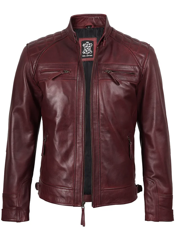 Dakota Burgundy Lambskin Quilted Leather Jacket for Men