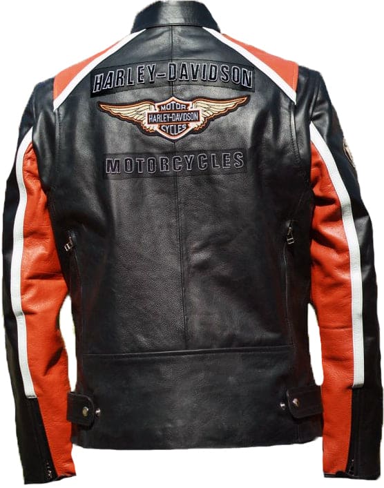 Men’s Harley-Davidson Cruiser Orange & Black Cowhide Motorcycle Leather Jacket
