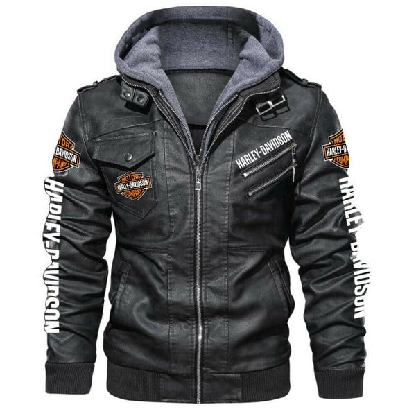 Jason Momoa Harley Davidson Biker Leather Bomber Jacket with Hood for Men