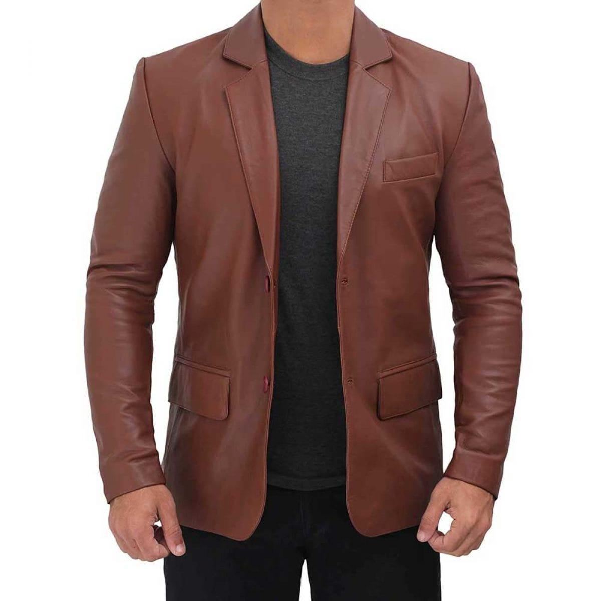 High Quality Tan Brown Premium Lambskin Leather Blazer for Men - MNCLeather