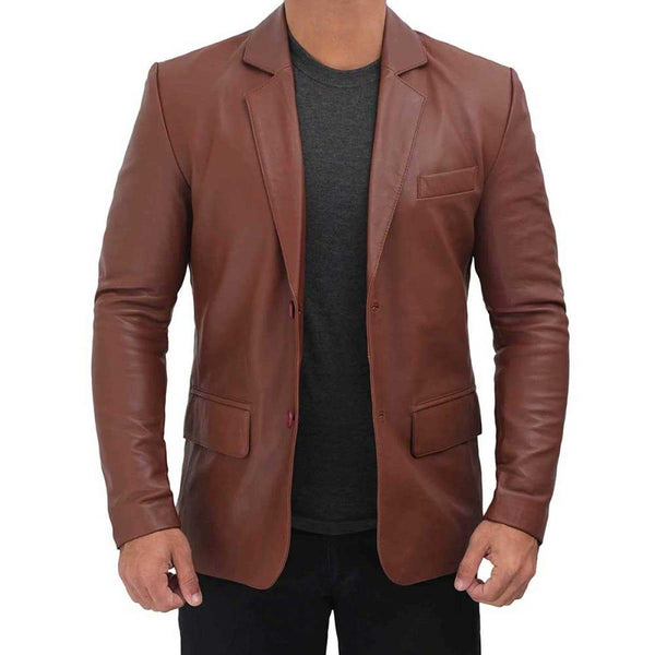 High Quality Tan Brown Premium Lambskin Leather Blazer for Men - MNCLeather