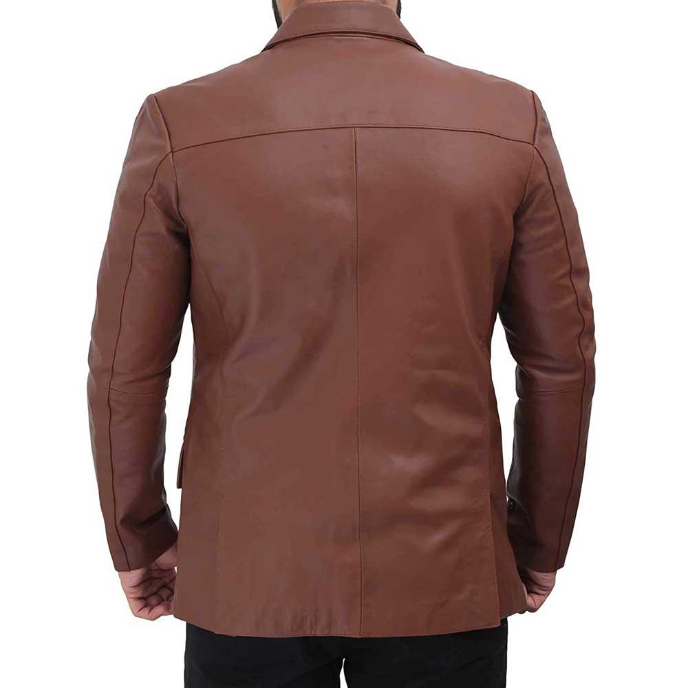 High Quality Tan Brown Premium Lambskin Leather Blazer for Men - MNCLeather