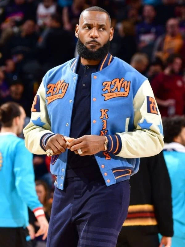 NBA 2022 LeBron James Inspired Wool Varsity Bomber Jacket for Men