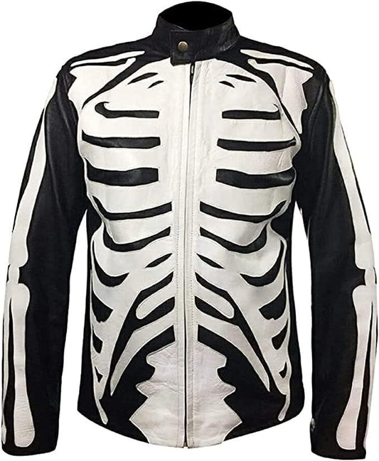 Premium Quality Skeleton Bones Halloween Cosplay Costume Real Leather Jacket - MNCLeather