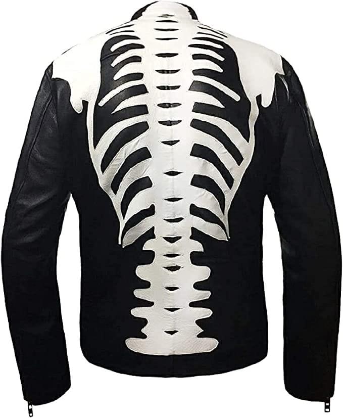 Premium Quality Skeleton Bones Halloween Cosplay Costume Real Leather Jacket - MNCLeather