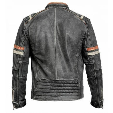 Original Motorcycle Distressed Grey Real Lambskin Leather JAcket for Men