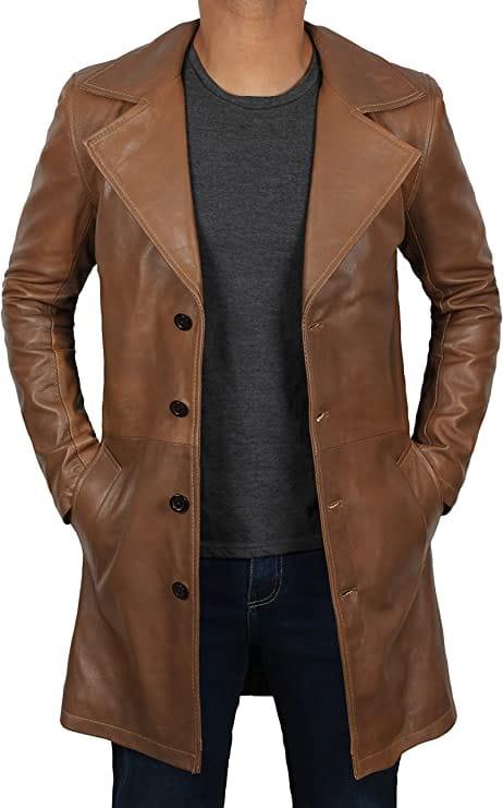 Supernatural Tan Brown 3/4 Length Real Lambskin Genuine Leather Overcoat for Men - MNCLeather