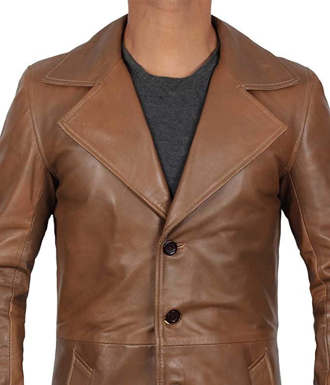 Supernatural Tan Brown 3/4 Length Real Lambskin Genuine Leather Overcoat for Men - MNCLeather