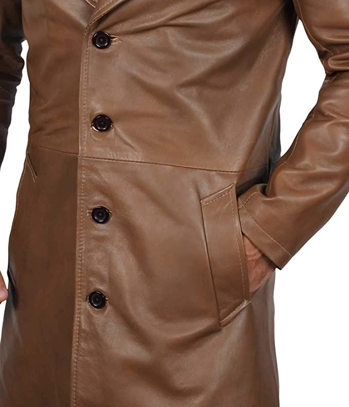 Supernatural Tan Brown 3/4 Length Real Lambskin Genuine Leather Overcoat for Men - MNCLeather