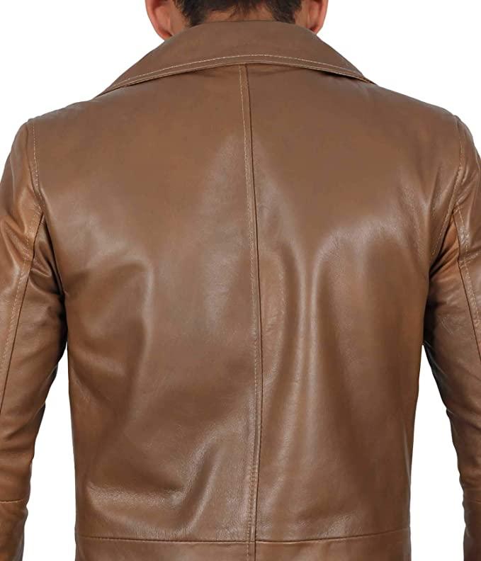 Supernatural Tan Brown 3/4 Length Real Lambskin Genuine Leather Overcoat for Men - MNCLeather