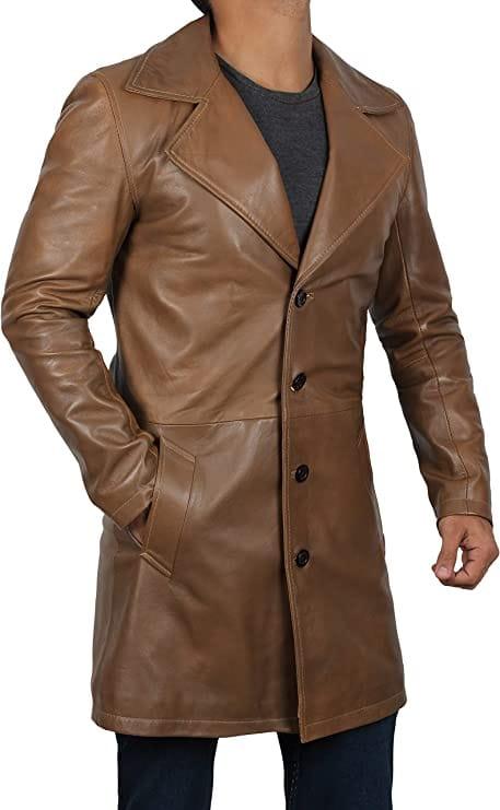 Supernatural Tan Brown 3/4 Length Real Lambskin Genuine Leather Overcoat for Men - MNCLeather