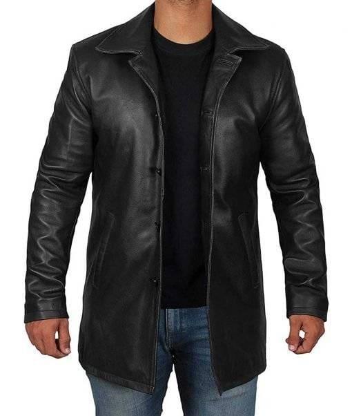 Supernatural Tan Brown 3/4 Long Length Lambskin Leather Overcoat for Men - MNCLeather