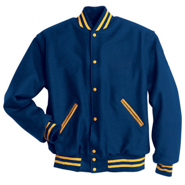 Vanson Wool Navy Blue & Gold Letterman Varsity Bomber Jacket for Men