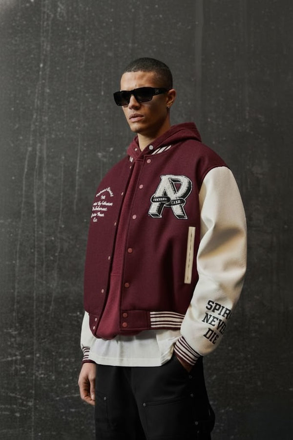 Dakota Maroon Whole-Wool Varsity Bomber Jacket | Letterman Style Varsity Jacket