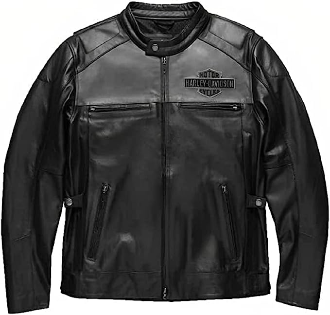 Men's Harley Davidson Motorcycle Votary Black Colorblock Cowhide Real Leather Jacket