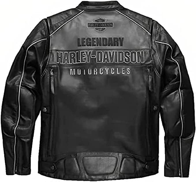 Men's Harley Davidson Motorcycle Votary Black Colorblock Cowhide Real Leather Jacket