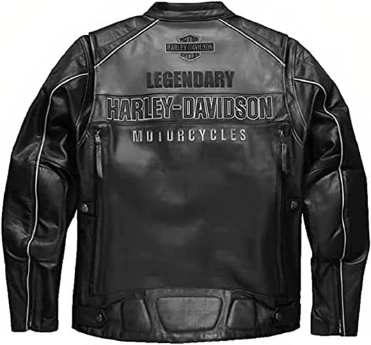 Men's Harley Davidson Motorcycle Votary Black Colorblock Cowhide Real Leather Jacket